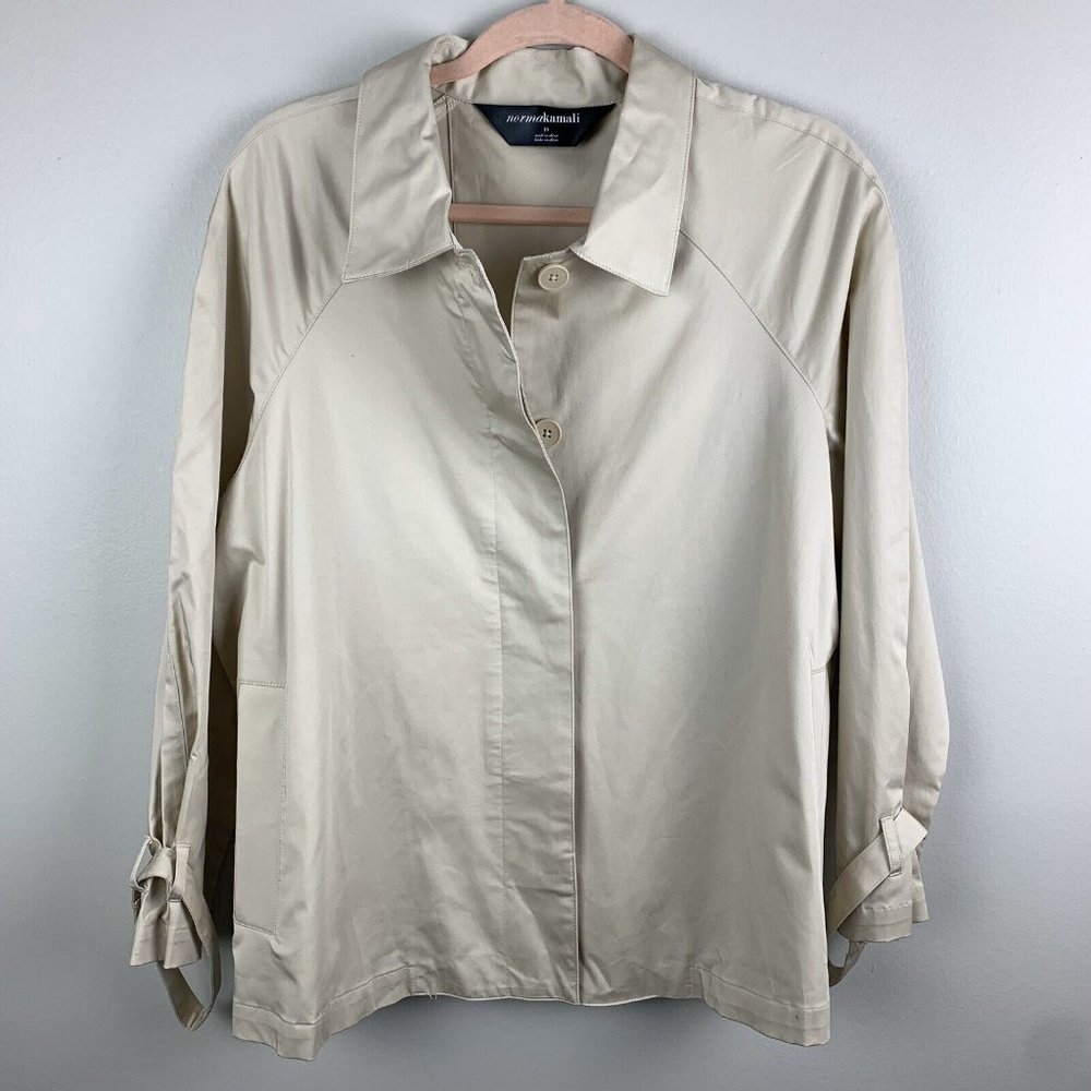 Norma Kamali Khaki Jacket Blazer Size 18 Adjustable Sleeve Cuff Business Casual